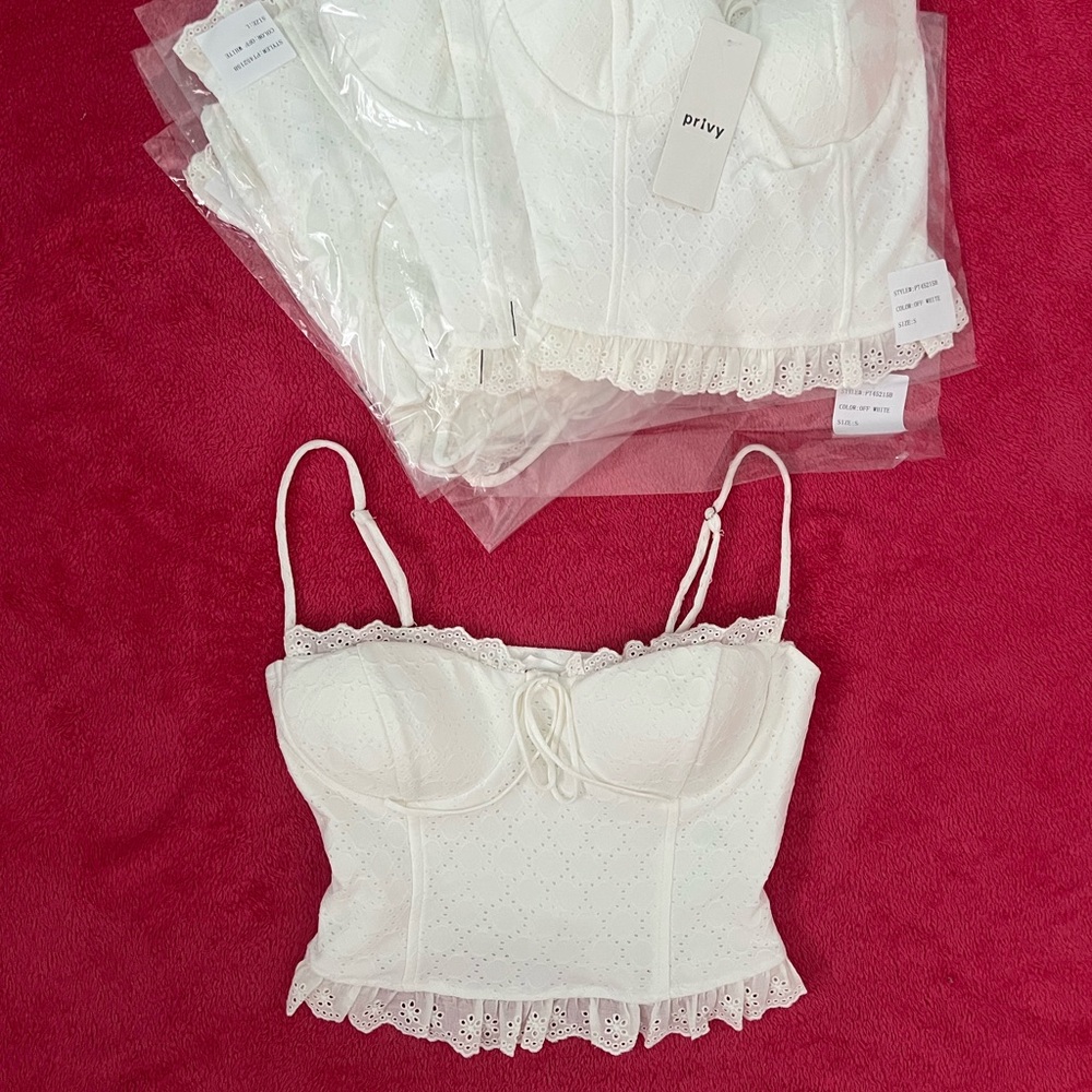 Boutique Starter Pack – 6 White Eyelet Bustier Tops (S/M/L)